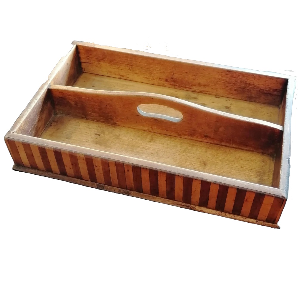 Scottish treen cutlery tray, very rare, banded c.1890