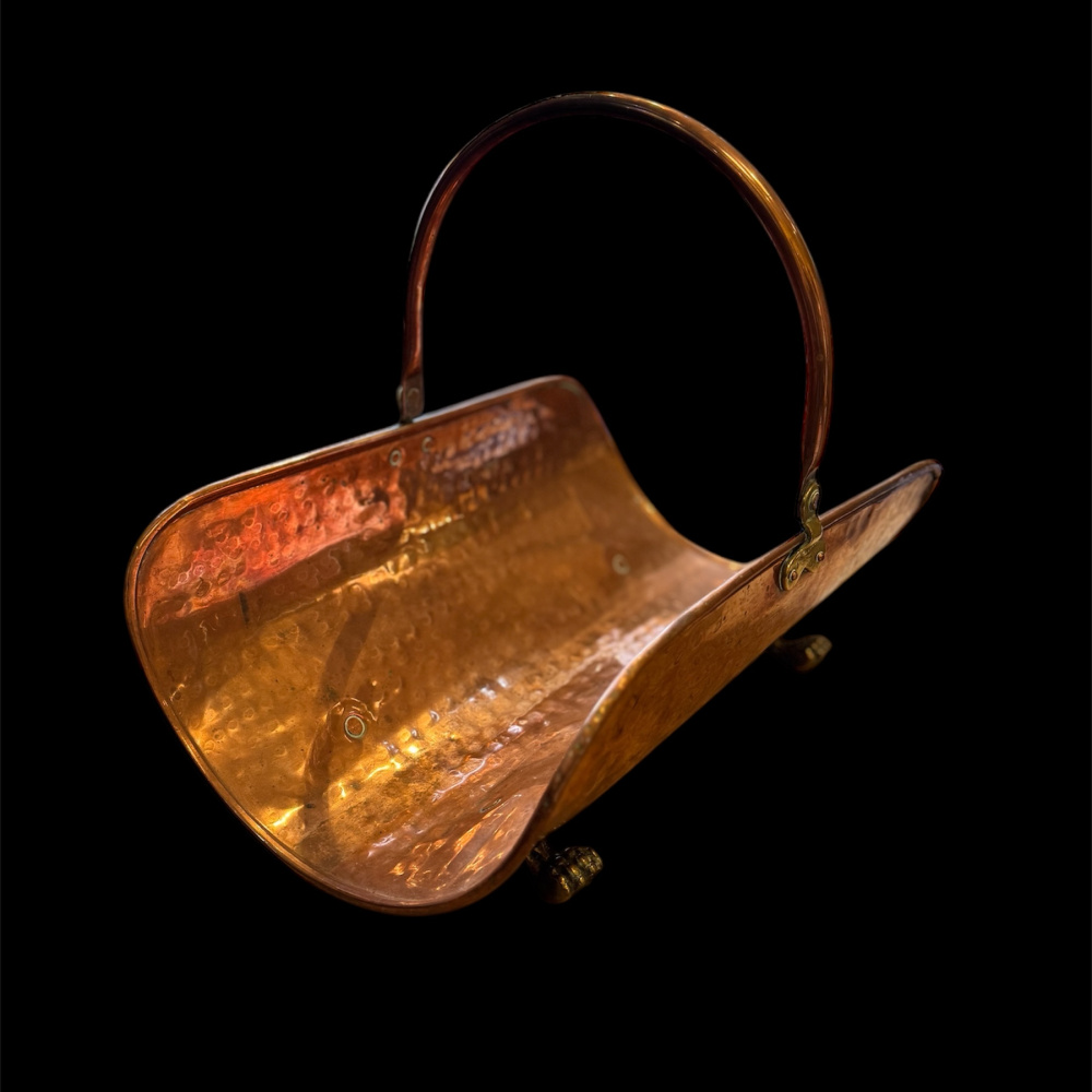 Copper Log basket with hinged handle