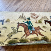 Persian inlaid pen box depicting hunting scenes thumbnail