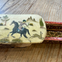 Persian inlaid pen box depicting hunting scenes thumbnail