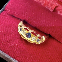 18ct Gold Cornflower Sapphire and Diamond ring, size L thumbnail