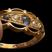 18ct Gold Cornflower Sapphire and Diamond ring, size L thumbnail