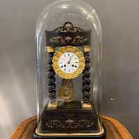 French clock in large antique glass dome, circa 1900 thumbnail