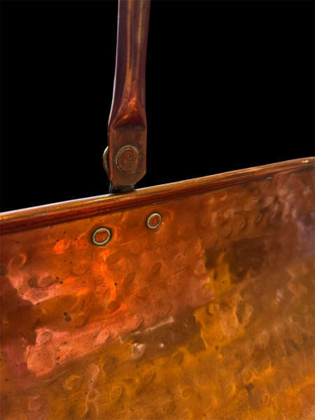 Copper Log basket with hinged handle