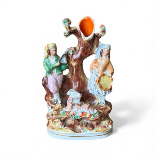 Staffordshire Flat back spill vase with Goat. C.1900