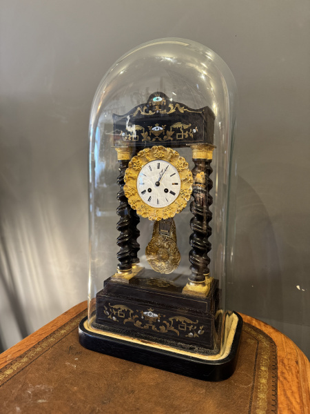 French clock in large antique glass dome, circa 1900
