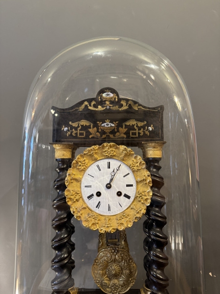 French clock in large antique glass dome, circa 1900