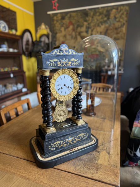 French clock in large antique glass dome, circa 1900