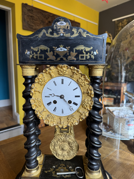 French clock in large antique glass dome, circa 1900