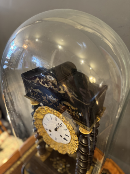 French clock in large antique glass dome, circa 1900