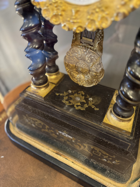 French clock in large antique glass dome, circa 1900