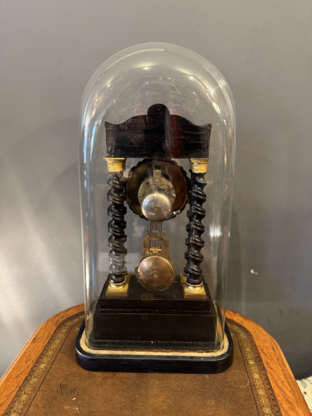 French clock in large antique glass dome, circa 1900