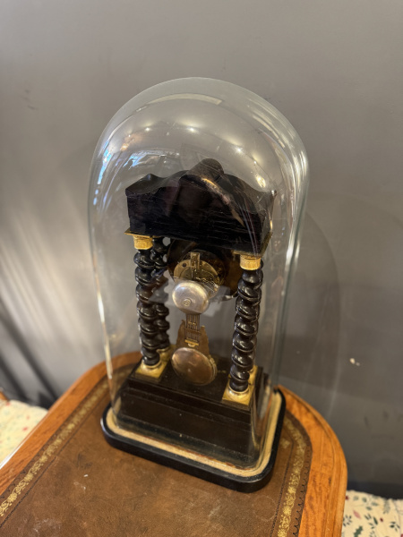 French clock in large antique glass dome, circa 1900