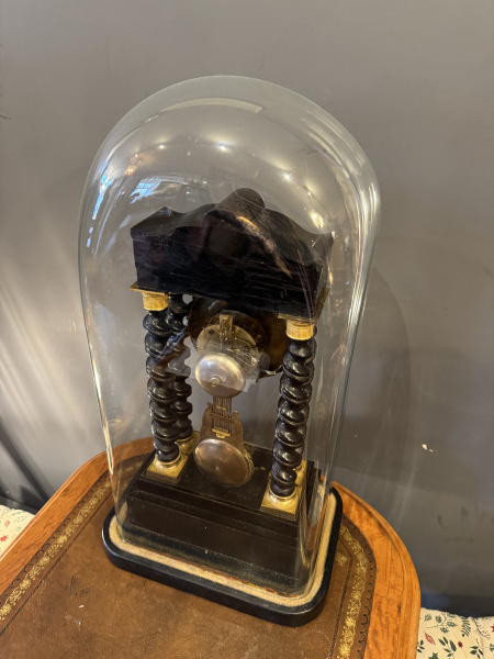 French clock in large antique glass dome, circa 1900
