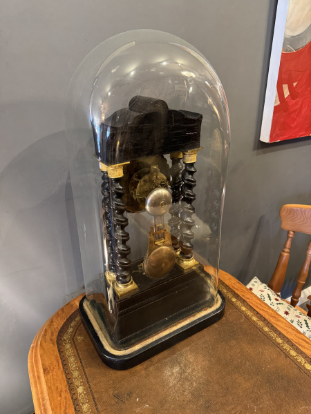French clock in large antique glass dome, circa 1900